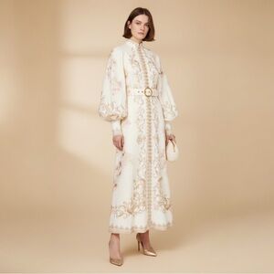 ZIMMERMANN Belted floral-print linen midi dress Size0